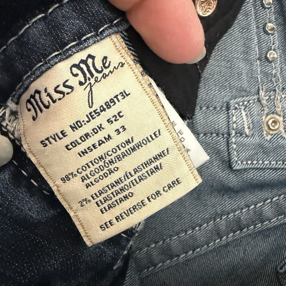 Miss Me Women's Dark Wash Low Rise Size 25 Straight Cut Flap Pocket Jeans Bling - Picture 11 of 13